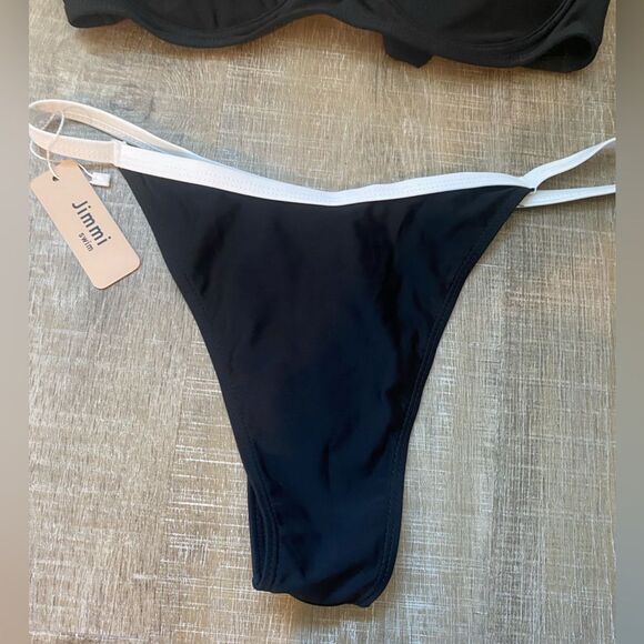 JIMMI SWIM NWT Tuxedo Bikini Set Swim Suit Size L Black White Demi Padded Cheeky - Picture 12 of 16
